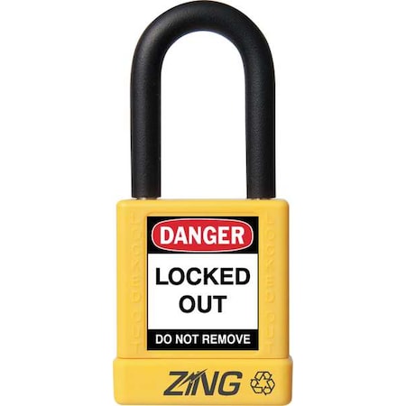 Zing 7038 - Lockout Padlock, Keyed Different, Aluminum, Yellow, 1 1/2 in Shackle Height, 1 1/2 in Body Width