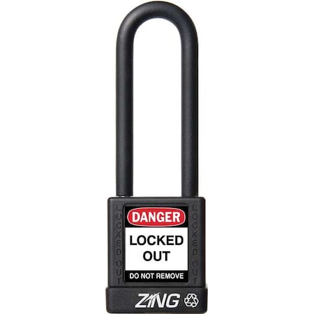 Zing 7052 - Lockout Padlock, Keyed Different, Aluminum, Black, 3 in Shackle Height, 1 1/2 in Body Width