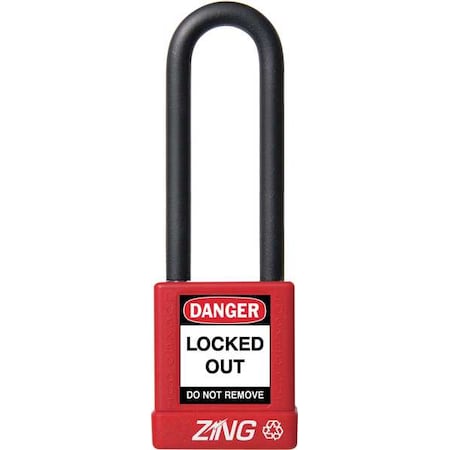 Zing 9751 - Lockout Padlock, Keyed Alike, Aluminum, Red, 3 in Shackle Height, 1 1/2 in Body Width