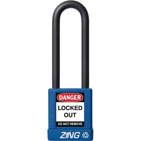 Zing 7048 - Lockout Padlock, Keyed Different, Aluminum, Blue, 3 in Shackle Height, 1 1/2 in Body Width