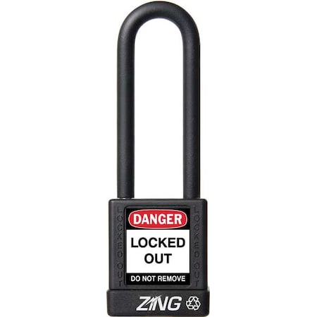 Zing 7053 - Lockout Padlock, Keyed Alike, Aluminum, Black, 3 in Shackle Height, 1 1/2 in Body Width
