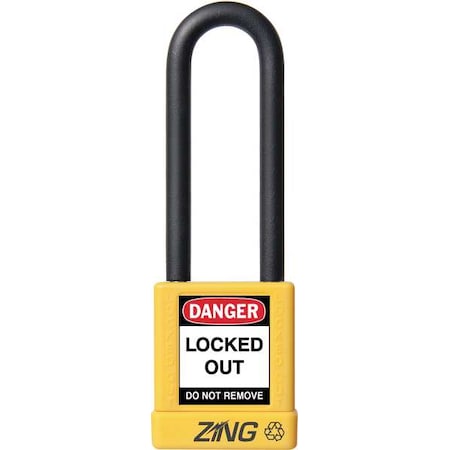 Zing 7054 - Lockout Padlock, Keyed Different, Aluminum, Yellow, 3 in Shackle Height, 1 1/2 in Body Width