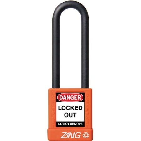 Zing 7058 - Lockout Padlock, Keyed Different, Aluminum, Orange, 3 in Shackle Height, 1 1/2 in Body Width