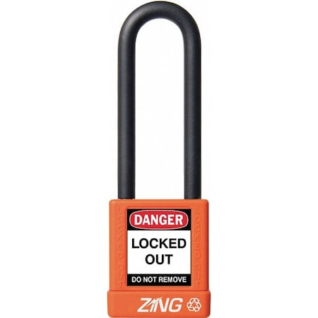 Zing 7059 - Lockout Padlock, Keyed Alike, Aluminum, Orange, 3 in Shackle Height, 1 1/2 in Body Width