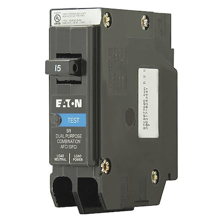Eaton BRP115DF - Circuit Breaker, BR Series, 15 A, 1 Pole, 120 V AC, 10k A