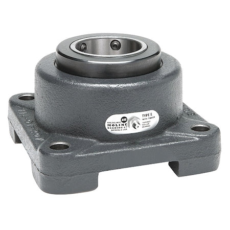 Moline Bearing 19311207 - 4 Holes, Square Housing, 4 Bolt Flange Bearing, Roller, 2-7/16 in Dia, Cast Iron, Set Screw