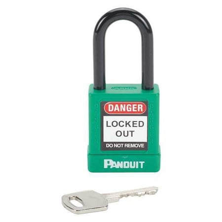 Panduit PSL-8GR - Safety Lockout Padlock, Aluminum, Green, 1-1/2" Shackle Height, 1.58" Body Width
