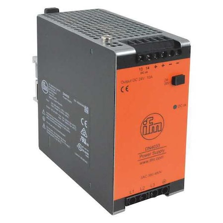 Ifm DN4033 - Power Supply, 380 to 480 V AC, 24 V DC, 240 W, 10 A, DIN Rail