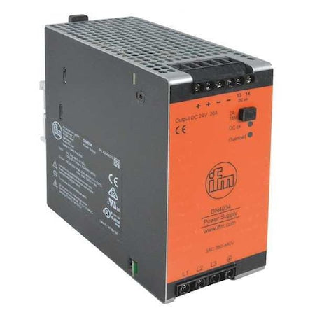 Ifm DN4034 - Power Supply, 380 to 480 V AC, 24 V DC, 480 W, 20 A, DIN Rail