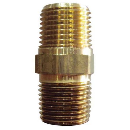 6AZD2 - Hex Nipple Brass Hex Nipple, 3/8 in Male NPT X 3/8 in Male NPT, 10 PK