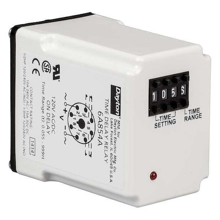 Dayton 6A854 - Single Function Time Delay Relay, Octal, On Delay, 1 Functions 120 V AC/DC, DPDT