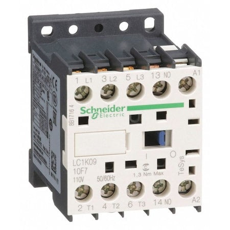 Schneider Electric LC1K0910F7 - IEC Miniature Magnetic Contactor, 1 NO, 110 V AC, 3 P, Non-Reversing, Screw Clamp