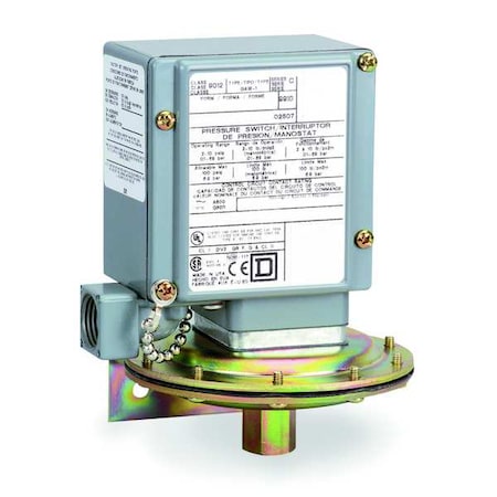 Telemecanique Sensors 9012GBW2 - Pressure Switch, Standard, SPDT, 1 Ports, 1/4-18" FNPT, 20 to 675 psi Range, Aluminum