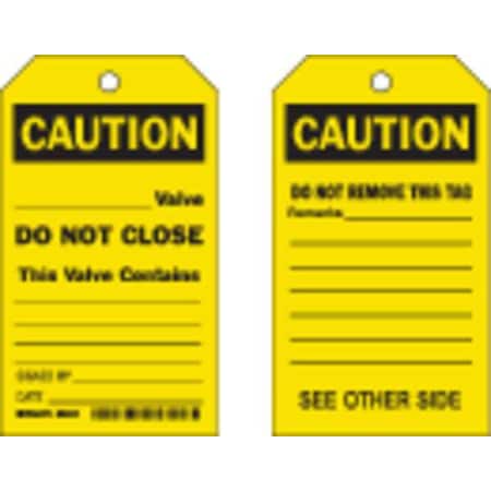 Brady 86494 - Caution Tag, Lockout Tagout, Polyester, 7 in H x 4 in W, Black, Yellow, Rectangle, 10 PK