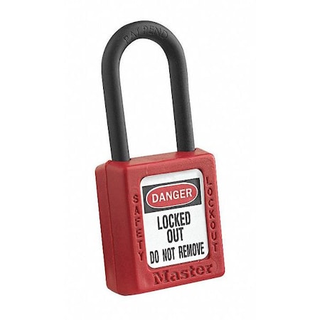 Master Lock 406KARED 4XX0001 - Lockout Padlock, Keyed Alike, Thermoplastic, Red, 1 1/2 in Shackle Height, 1 1/2 in Body Width