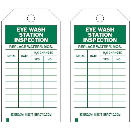 Brady 86674 - Tag, Inspection, Paper, 5 3/4 in H x 3 in W, Green on White, Rectangle, 100 PK