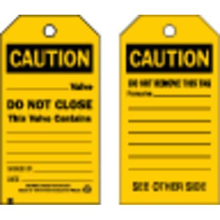 Brady 86552 - Caution Tag, Lockout Tagout, Polyester, 5 3/4 in H x 3 in W, Black, Yellow, Rectangle, 10 PK