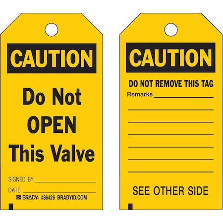 Brady 86487 - Caution Tag, Lockout Tagout, Polyester, 7 in H x 4 in W, Black, Yellow, Rectangle, 10 PK
