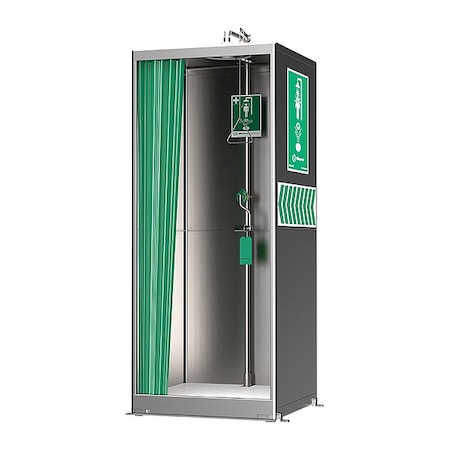 Haws 8606SS - Enclosed Walk-Through Shower with Eye/Face Wash, Floor Mount, Stainless Steel Pipe, 87 1/4 in H