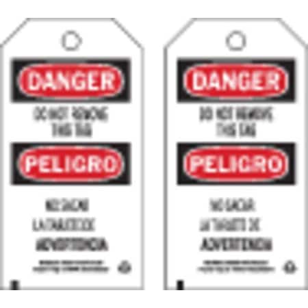 Brady 86636 - Danger Bilingual Tag, Lockout Tagout, Cardstock, 5 3/4 in H x 3 in W, Black, Red, White, Rectangle