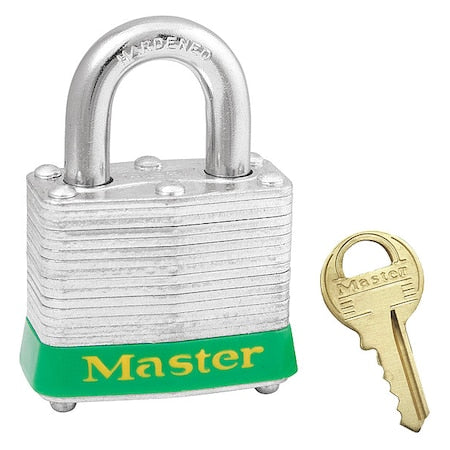 Master Lock 3KAGRN-0491 - Lockout Padlock, Keyed Alike, Steel, Green, 3/4 in Shackle Height, 1 9/16 in Body Width