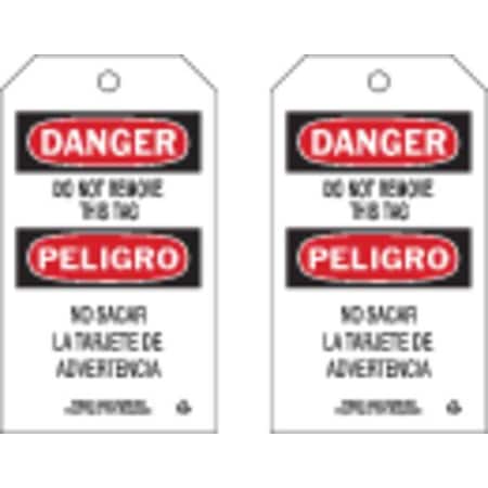 Brady 86691 - Danger Bilingual Tag, Lockout Tagout, Cardstock, 7 in H x 4 in W, Black, Red, White, Rectangle