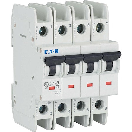 Eaton FAZ-C4/4-NA - IEC Miniature Circuit Breaker, FAZ-NA Series, 4 A, 4 Pole, 480 V AC, 10k A at 277/480 V AC, C Curve