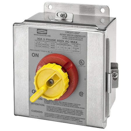 Hubbell Wiring Device-Kellems HBL13S33D - Disconnect Switch, 600 V, 3 P, Indoor/Outdoor, Rotary Handle, Stainless Steel