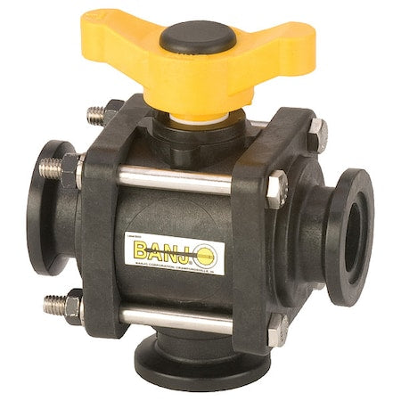 Banjo MV100BL - Manual 3-Way Ball Valve,1",Polypro
