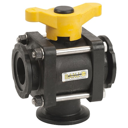 Banjo MV200BL - Manual 3-Way Ball Valve,2",Polypro