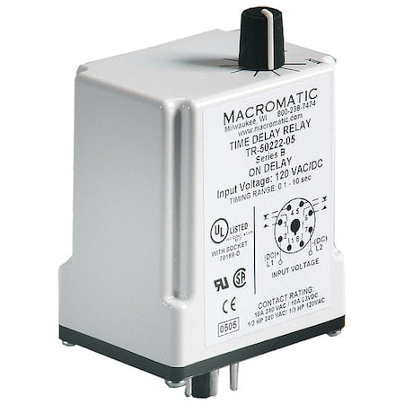 Macromatic TR-50222-12 - Single Function Time Delay Relay, Octal, On Delay, 1 Functions 120 V AC/DC, DPDT