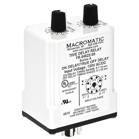 Macromatic TR-55126-05 - Single Function Time Delay Relay, Octal, Cycle On, 1 Functions 12 V DC, DPDT