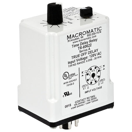 Macromatic TR-60626 - Single Function Time Delay Relay, Octal, Off Delay, 1 Functions 12 V DC, DPDT
