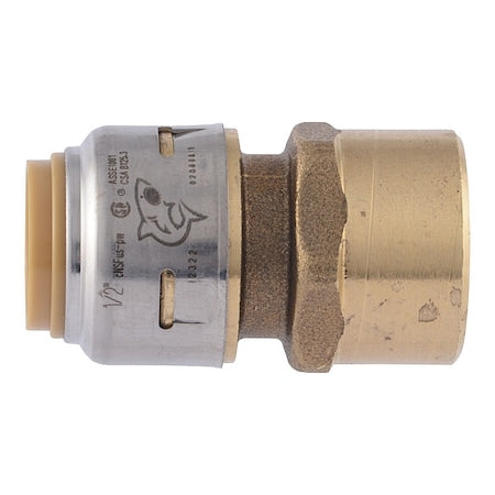 Sharkbite UR072 - Fitting, Straight, Brass, Push-Fit 1/2 in, FNPT 1/2 in