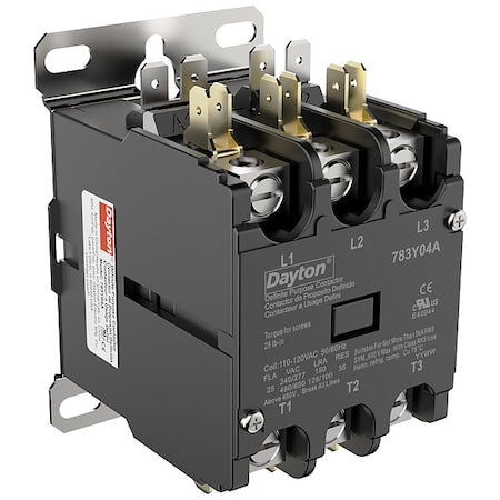 Dayton 783Y04 - Definite Purpose Magnetic Contactor, 120 V AC, 3 P, Non-Reversing, 3 Phase, Box Lug