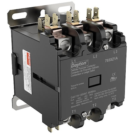 Dayton 783XZ1 - Definite Purpose Magnetic Contactor, 120 V AC, 3 P, Non-Reversing, 3 Phase, Box Lug