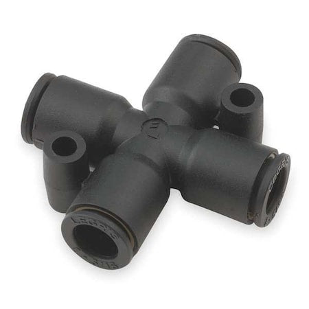 Legris 3107 08 00 - Push-Fit Cross Fitting, 5/16 in or 8mm Tube Size, Brass, Fiberglass-Reinforced Nylon, Black, 10 PK