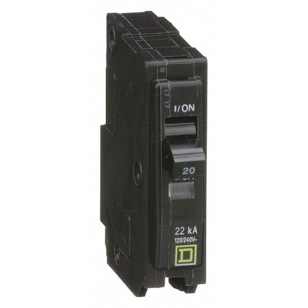 Square D QO120VH - Miniature Circuit Breaker, QO Series, 20 A, 1 Pole, 120/240 V AC, 22k A at 120/240 V AC