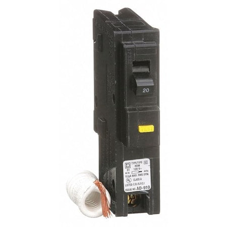 Square D HOM120GFI - Miniature Circuit Breaker, HOMELINE Series, 20 A, 1 Pole, 120 V AC, 10k A at 120 V AC, A Curve