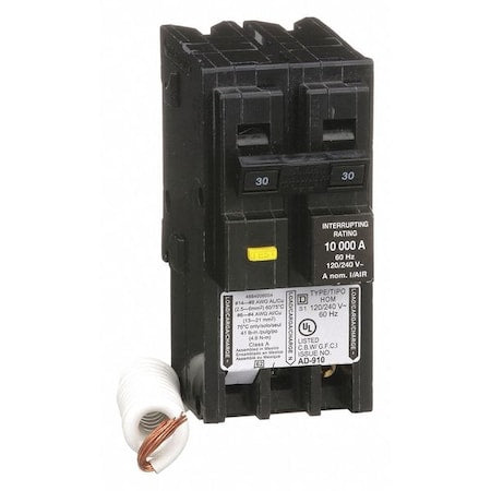 Square D HOM230GFI - Miniature Circuit Breaker, HOMELINE Series, 30 A, 2 Pole, 240 V AC, 10k A at 240 V AC, A Curve