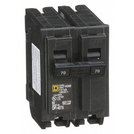 Square D HOM270 - Miniature Circuit Breaker, HOMELINE Series, 70 A, 2 Pole, 240 V AC, 10k A at 240 V AC