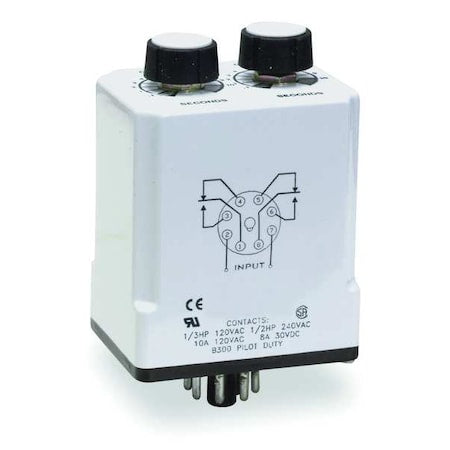 Dayton 1EGD1 - Single Function Time Delay Relay, Octal, Cycle On, 1 Functions 120 V AC, DPDT