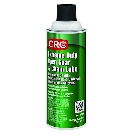 Crc 03058 - Chain & Wire Rope Lubricant, 16 oz, Aerosol Spray Can, Mineral Oil Base, 350 Degrees F Max Op Temp, Not Rated, Black