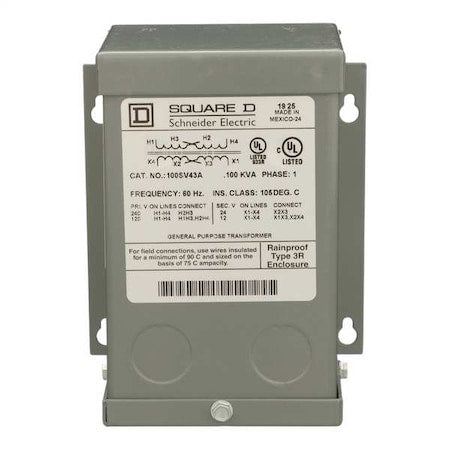 Square D 100SV43A - Buck Boost Transformer, 100 VA, NEMA 3 R, 12/24 V AC, 120/240 V AC