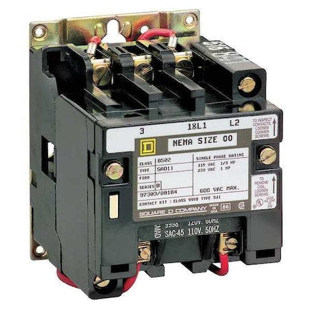 Square D 8502SBO2V02S - 120 VAC Non-Reversing Magnetic Contactor 3 P 18 A NEMA 0