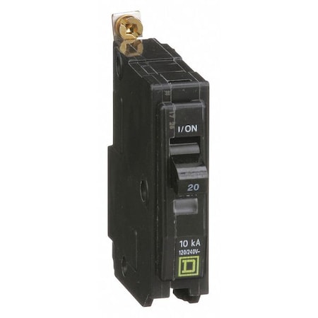 Square D QOB120 - Miniature Circuit Breaker, QO Series, 20 A, 1 Pole, 120/240 V AC, 10k A at 120/240 V AC