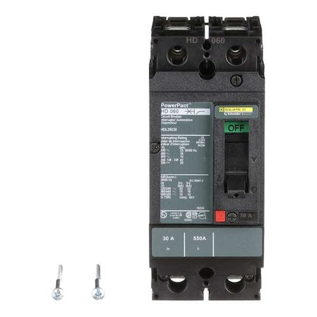 Square D HDL26030 - Molded Case Circuit Breaker, POWERPACT H Series, 30 A, 2 Pole, 600 V AC, 25k A at 240 V AC