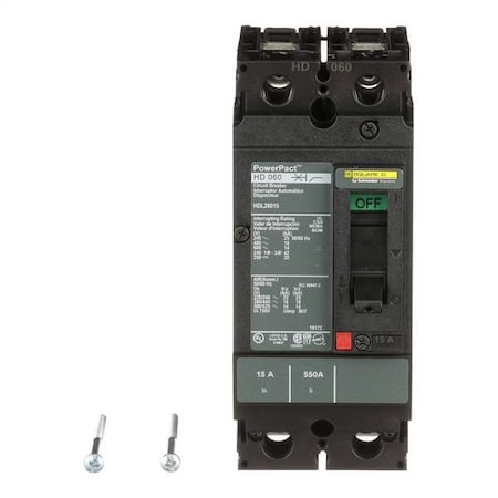 Square D HDL26015 - Molded Case Circuit Breaker, POWERPACT H Series, 15 A, 2 Pole, 600 V AC, 25k A at 240 V AC
