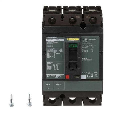 Square D HDL36015 - Molded Case Circuit Breaker, POWERPACT H Series, 15 A, 3 Pole, 600 V AC, 25k A at 240 V AC