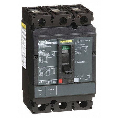 Square D HGL36100 - Molded Case Circuit Breaker, POWERPACT H Series, 100 A, 3 Pole, 600 V AC, 65k A at 240 V AC